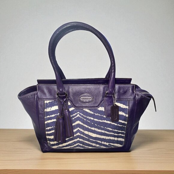 Coach Legacy Candace Satchel Purple Leather Zebra Print Shoulder Bag + Hang Tag - Picture 1 of 9